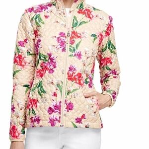 NQOT Lands' End Floral Quilted Puffer Jacket - Cream, Pink, Red, Green